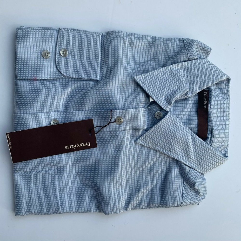 New Perry Ellis Men's Blue Dress‎ Long Sleeve Shirt